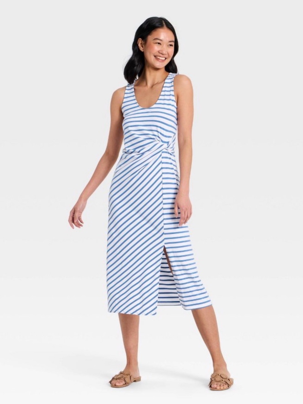 Target Blue and White Striped Midi Knit Dress